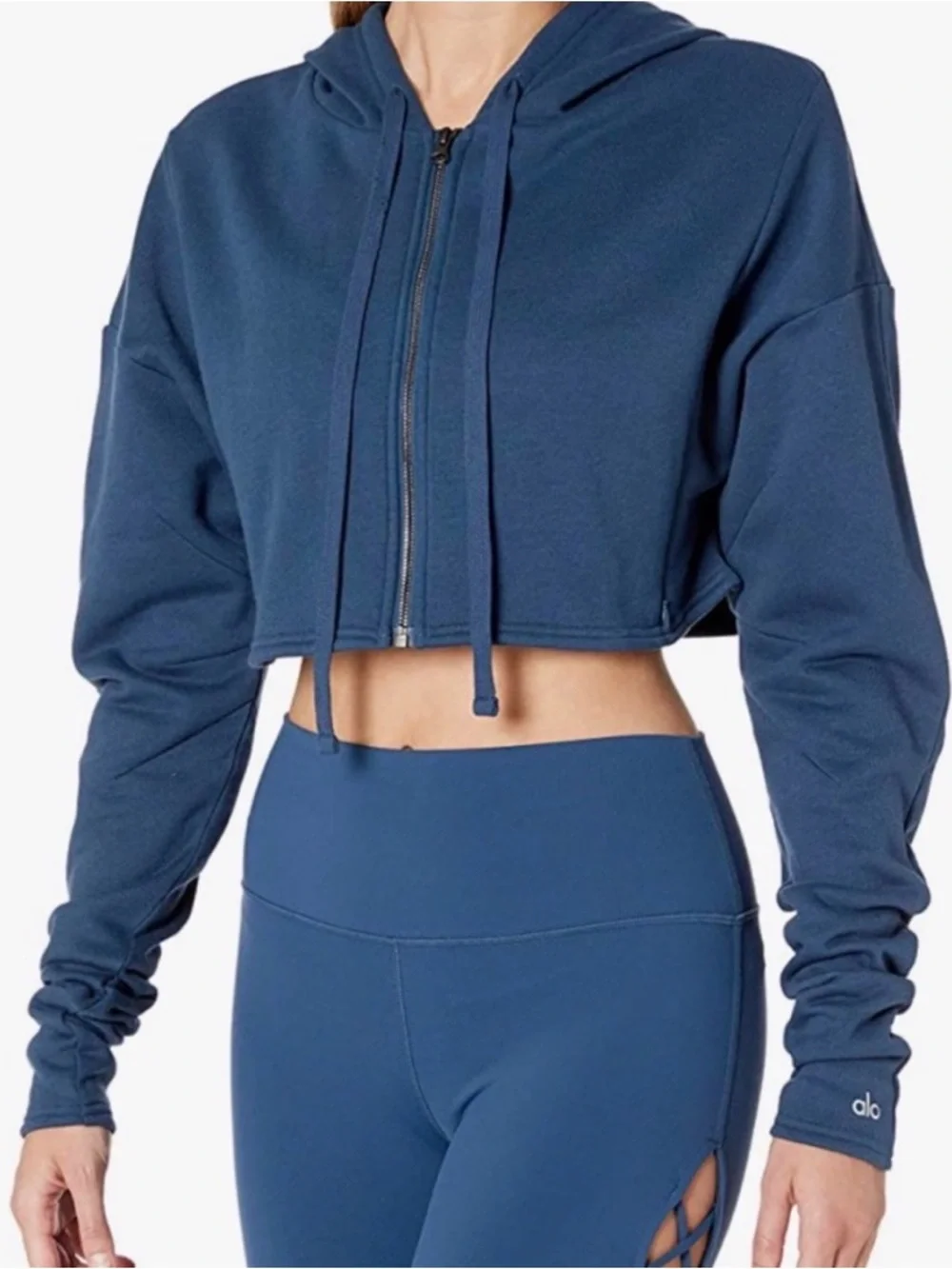 ALO Yoga Extreme Cropped Zip Up Hoodie in Eclipse Blue
